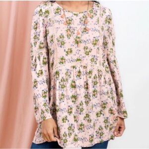 MATILDA JANE Pink Floral Long Sleeve Lace Scoop Neck Tunic Small